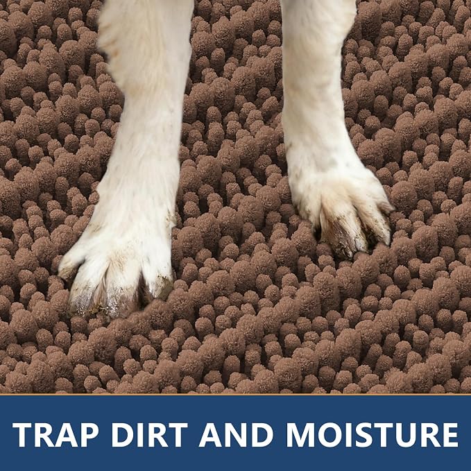 Smiry Dog Door Mat for Muddy Paws 24x16, Absorbent Dirt Trapper, Non-Slip Washable Chenille Entryway Rug for Inside Floor, Mocha, Layered Pattern