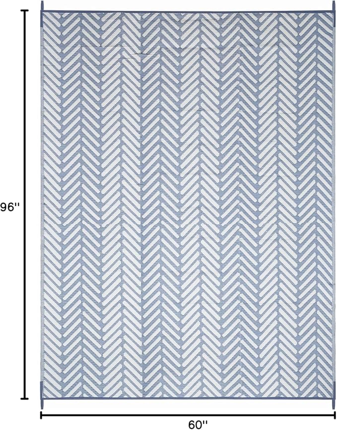 FH Home Outdoor Camping Rug - Waterproof, Fade Resistant, Reversible - Premium Recycled Plastic - Herringbone - Large Patio, Deck, Sunroom, RV - Fresno - Light Blue - 5 x 8 ft Foldable