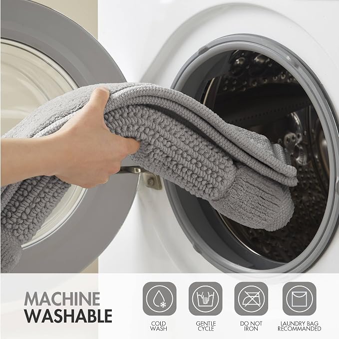 Madison Park Sanctuary 100% Cotton Non-Slip Bath Rug, 17x24 Inch, Grey | Low-Profile Woven Design, Ultra Soft Absorbent & Machine Washable, Ideal for Bathroom Bedroom and Entryway Decor