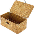 Hipiwe Wicker Shelf Baskets Bin with Lid X-Small Handwoven Basket for Shelf | Natural Seagrass Storage Box, Rectangular Household Basket Boxes for Wardrobe Home Organizer, Caramel