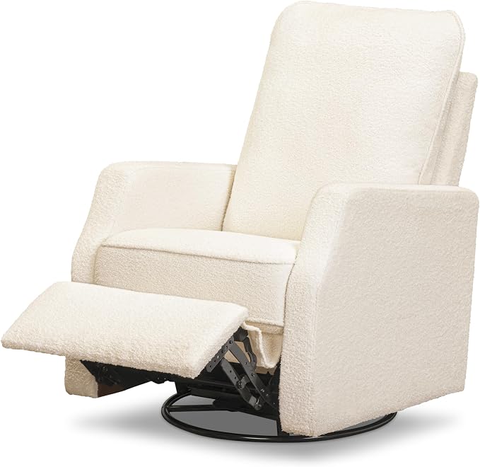 Davinci Lucas Pillowback Swivel Recliner in Cozy Cream Boucle, Greenguard Gold & CertiPUR-US Certified | GREENGUARD Gold Certified Nursery Recliner Chair w/ High Pillow-Back, Padded Arms & Bonus Lumbar Pillow - Manual, 360° Swivel