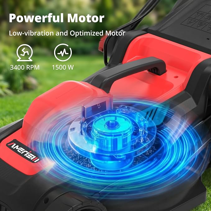 AMERISUN 14-Inch Corded Electric Lawn Mower, 12.5 Amp 3400RPM 2IN1 Mulching & 10-Gallon Collection Bag, Push Mower with 6-Position Cutting Height, Lightweight Electric Mower for Residential Yards