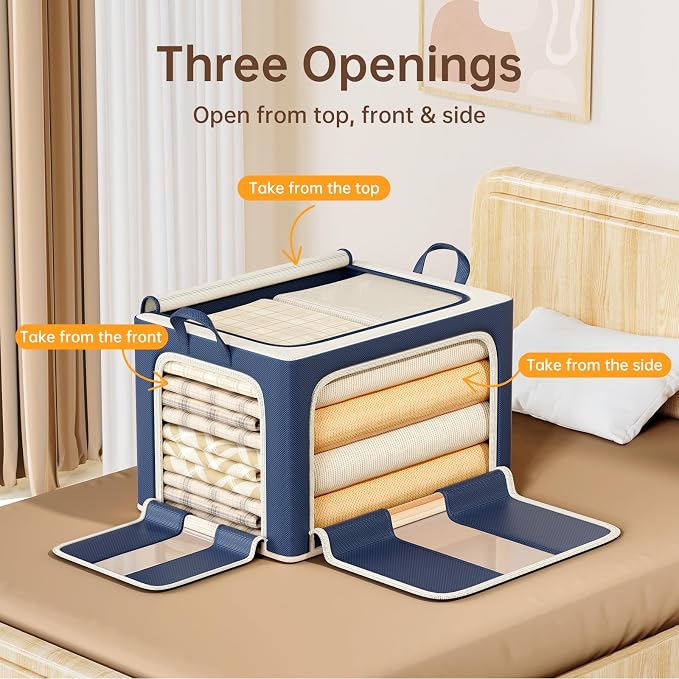 3 Openings Clothes Storage Bins with Metal Frame，100L (navy blue) | Oxford-Gewebe