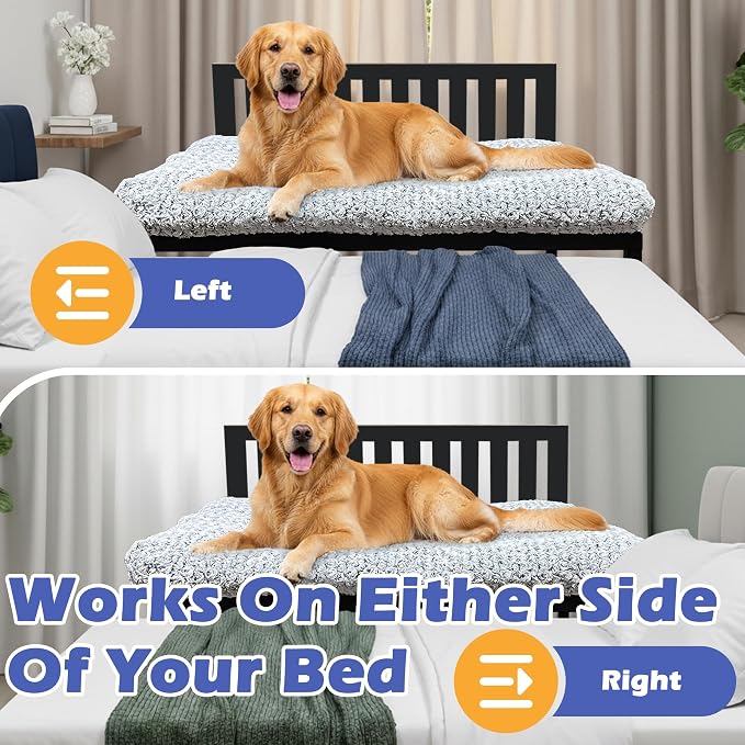 Heavy Duty Dog Bunk Bed, Adjustable Height Metal Dog Bed Frame with Wooden Side Panels & Washable Cushions, Elevated Raised Pet Bed for Large Dogs, 48.5''x 30.5''