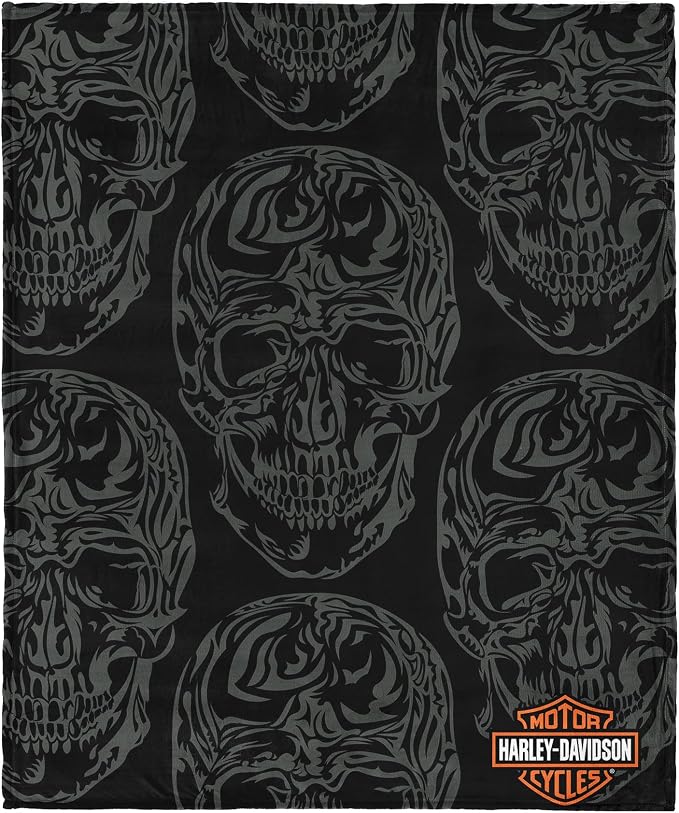 Northwest Harley-Davidson Muted Skulls Silk Touch Throw Blanket, 46 x 60 in | 100% Polyester, Velvety Feel, Lightweight Warmth, Couch Bed Chair Lounging, Giftable Indoor Comfort