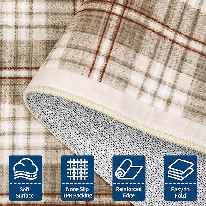 GarveeHome Living Room Checkered Area Rugs 6x9, Machine Washable Non Slip Backing Rug, Stain Resistant Low-Pile Indoor Carpet for Bedroom Dining Room Office Nursery Beige