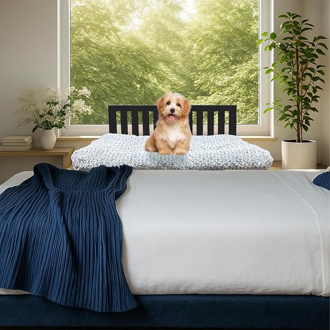 Beside Dog Bed,Adjustable Height Dog Bunk Beds,25.5‘’x18‘’Metal Dogs Bed Frame with Cushion (Medium)