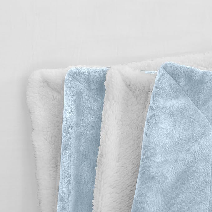 Elegant Comfort Reversible and Ultra-Plush Flannel Fleece Sherpa Throw- Lightweight Soft and Cozy- All Season Decorative Throw, Perfect for Lounging, 50 x 60 inches, Aqua Blue