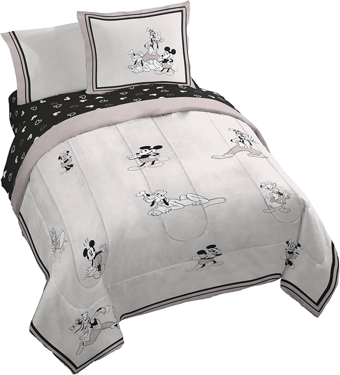 Disney Mickey Mouse and Friends King Comforter Set 7 Piece Bedding, Beige | Minnie Donald Goofy, Bed in a Bag, Comforter Sheets Shams Pillowcases, Official Product, Soft Microfiber, Machine Washable