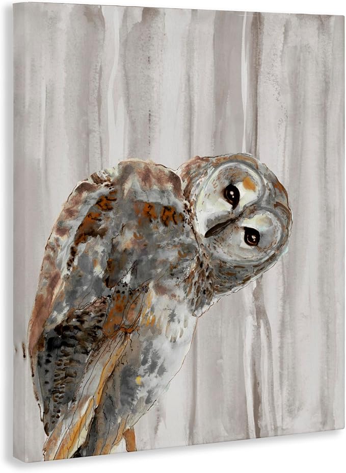 Peeking Owl Gaze Woodland, 24 x 30 Inch Canvas Wall Art | Stupell Industries · By Patti Mann · Ready to hang · Printed in Johnston · Rhode Island · Made in USA