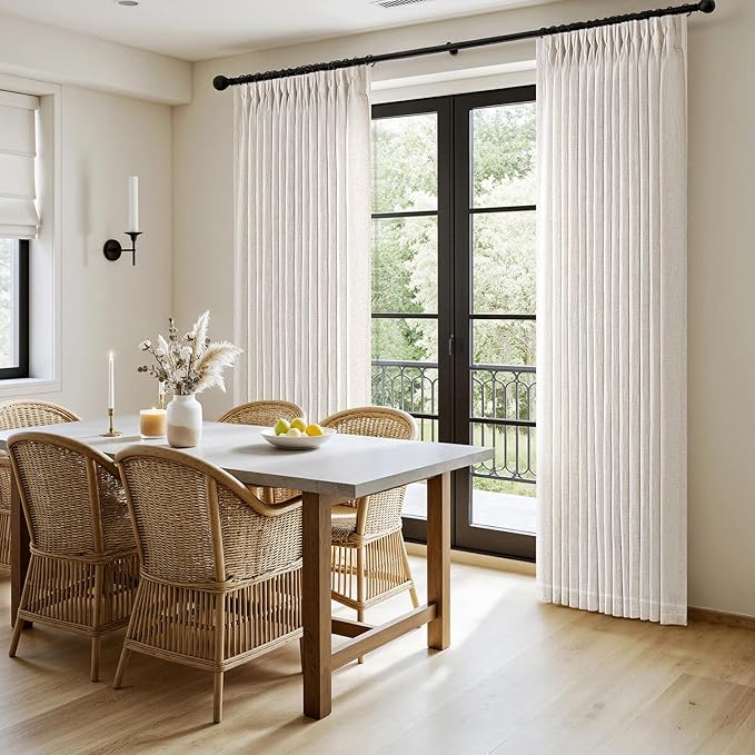 MIULEE Pinch Pleated Thick Linen Curtains 120 Inches Long 2 Panels for Living Room Bedroom, 10Ft Extra Long Thick Textured Linen Drapes Pleat Light Filtering Boho Natural Farmhouse Window Curtains