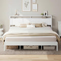 LIKIMIO King Size Bed Frame with 2-Tier Storage Shelf Headboard | Wood Platform Bed, Camas King with Strong Metal Supports, Sturdy, Noise-Free, No Box Spring Needed, White