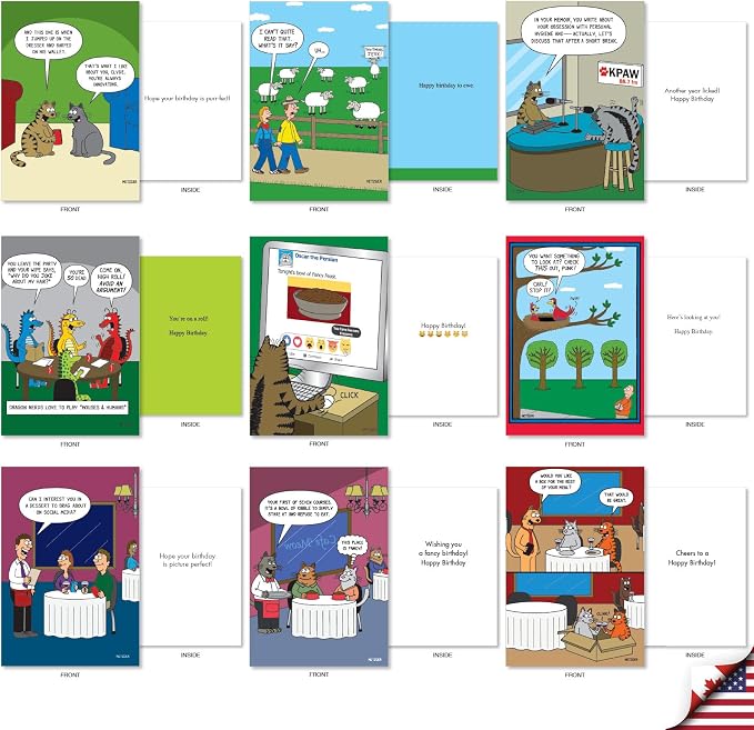 NobleWorks 36 Assorted Box Set Birthday Greeting Cards w/5 x 7 Inch Envelopes (36 Designs, 1 Each) Bday Metzger's Many Pets AC10614BDG-B1x36