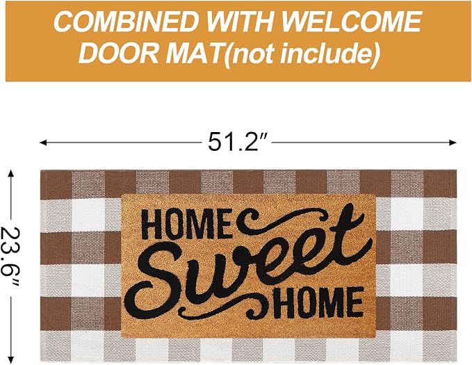 Collive Buffalo Plaid Checkered Outdoor Rug, Fall Autumn Decor Door Mat, 2x4.3 Coffee and White Front Porch Rug, Washable Welcome Layered Doormat Outside Entrance for Kitchen Entryway Patio
