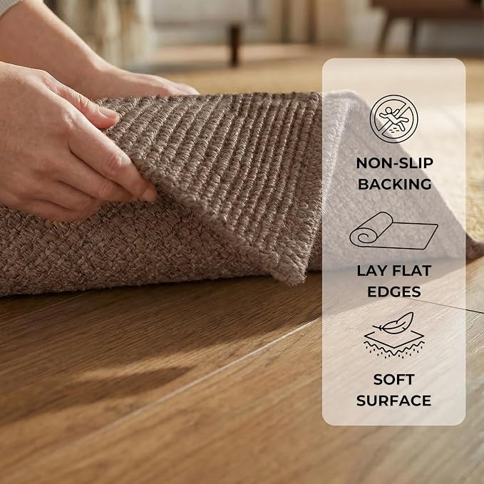 THE BEER VALLEY Woven Kitchen Runner Rug 2x6 Feet - Brown Mocha | Non Slip Outdoor Long Entry Door Runners for Hallways, Washable Indoor Bathroom Low Profile Rugs