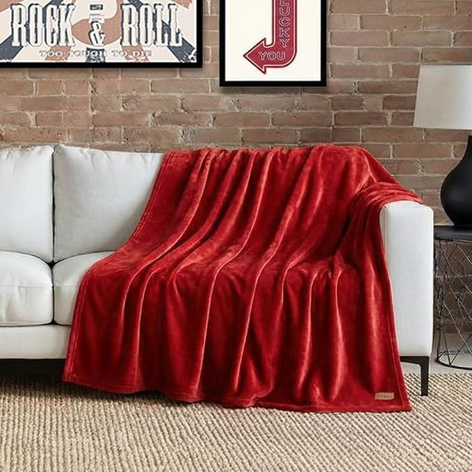 Lucky Brand Solid Plush 50"X70" Throw Blanket, Red- Soft, Cozy, and Timeless Comfort