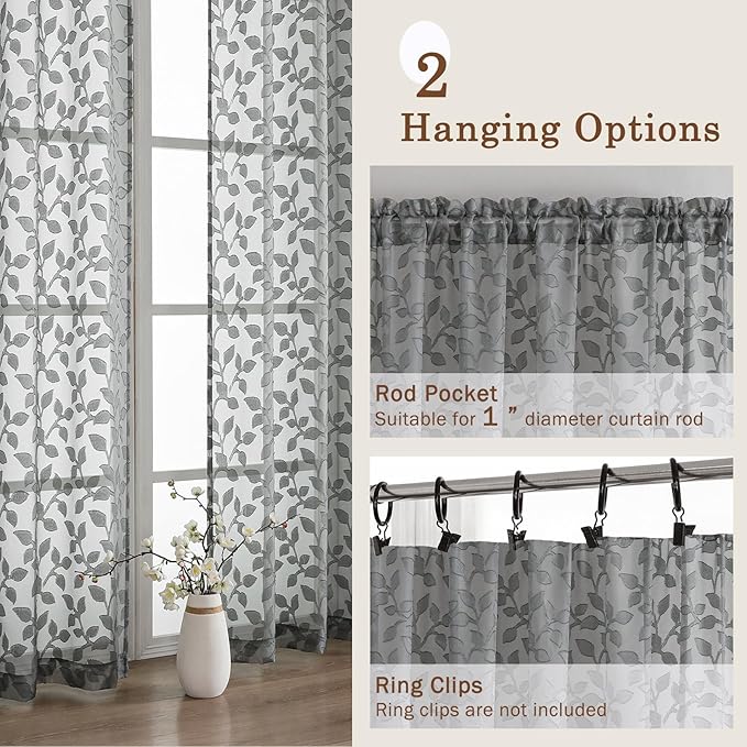 Chyhomenyc Charcoal Grey Sheer Curtains 54 Inch Length - Image 5