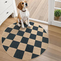 Lahome Checkered Easy Jute Entryway Rug, 3ft Round Washable Rugs Black | Farmhouse Natural Diamond Outdoor Carpet, Non Slip Non Shedding Mat for Indoor Front Door Entrance Kitchen Patio Porch Foyer