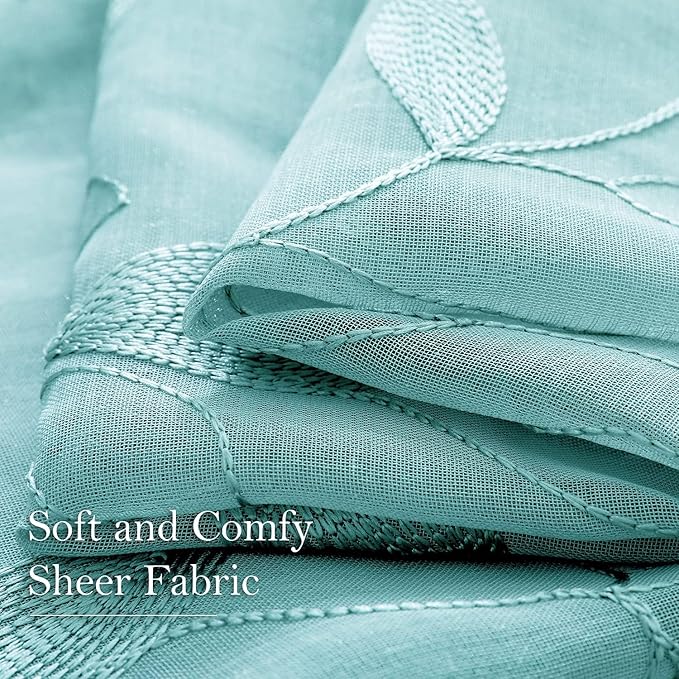 HOMEIDEAS Turquoise Aqua Sheer Curtains 52 X 96 Inches Length 2 Panels - Image 4