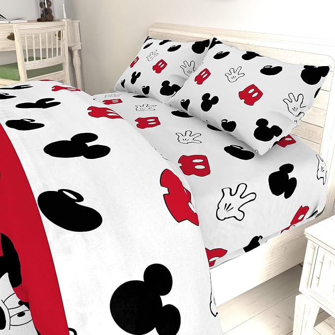 Jay Franco Kids Sheet Set with Fitted, Flat Sheets & Pillow Cover - Ultra-Soft Bedding with Pillowcase for Room Decor, White - Mickey Mouse, 4 Piece Full