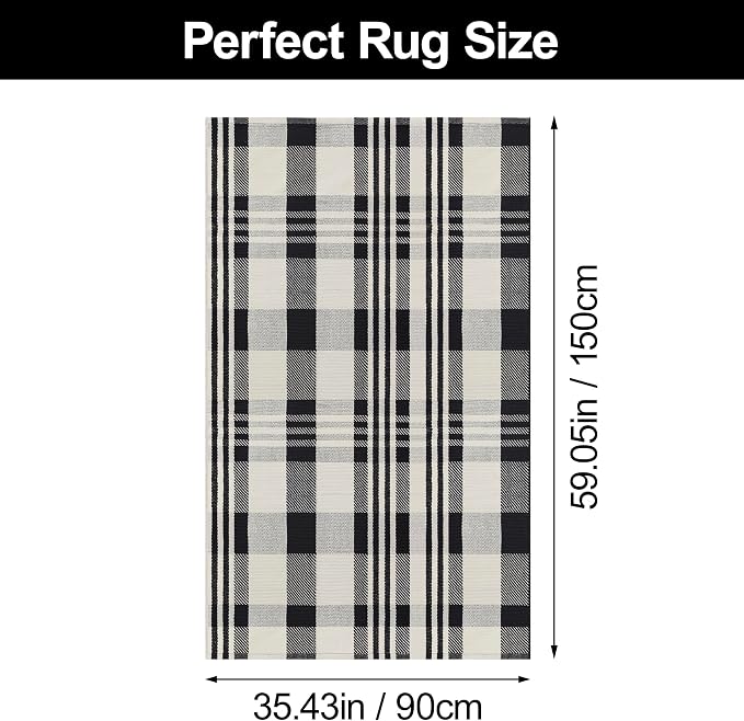 Buffalo Plaid Rug 3x5 Cotton Woven Buffalo Check Area Rug Black and Off White Front Porch Doormat Checkered Outdoor Carpet Washable Indoor Outdoor Layered Door Mats for Entryway Kitchen Farmhouse