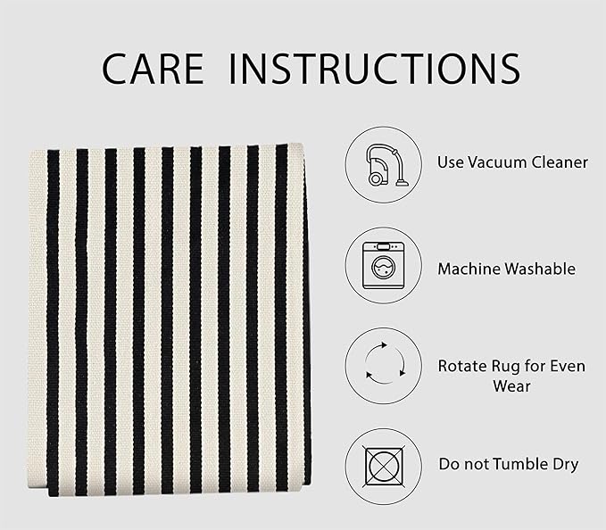 IOHOUZE Black Beige Striped Rug -5'x8' Indoor Outdoor Rug, Washable Area Rug for Living Room, Large Patio Rug, Cotton Striped Rugs for Patio Living Room Bedroom