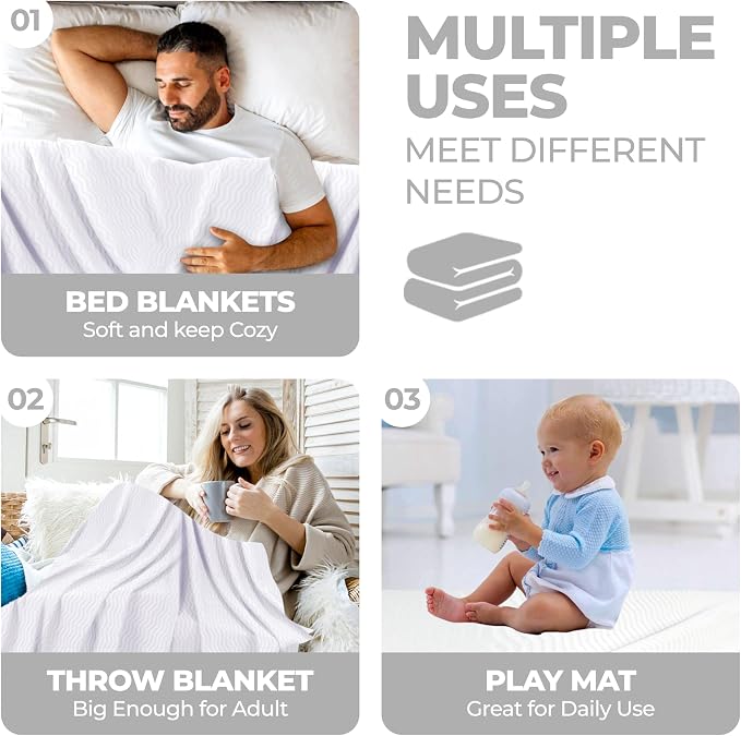 Superior JENA Cotton Blanket, for Picnic, Beach, Traveling or Camping, Bedroom Decor, Essentials, Cover for Bed, Couch, Lounging, Textured Jacquard, Modern Chevron Woven Blanket, Throw, White