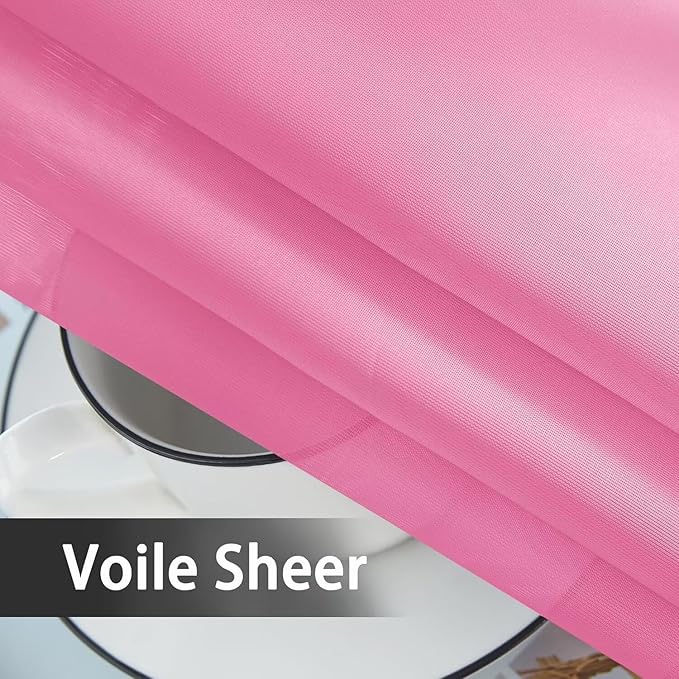 youleyar Solid Sheer Rod Pocket Curtain Voile Draperies 2 Panels White Beige Black Grey Coffee 52 Inch Width 90 Inch Long 1 Pair for Kitchen Bedroom Children Living Room Yard (New Pink,52Wｘ90L)