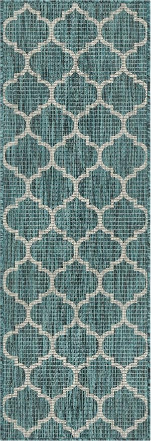 Unique Loom Outdoor Trellis Collection Area Rug (2' x 6' 1" Runner, Teal/ Gray)