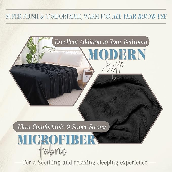 Elegant Comfort Luxury Velvety Feel Blanket, All-Season Lightweight Blanket, Ultra Plush, Soft, Cozy-Fuzzy Flannel Fleece for Couch, Sofa, Bed, Travel, Solid Design, Twin/Twin XL, Black