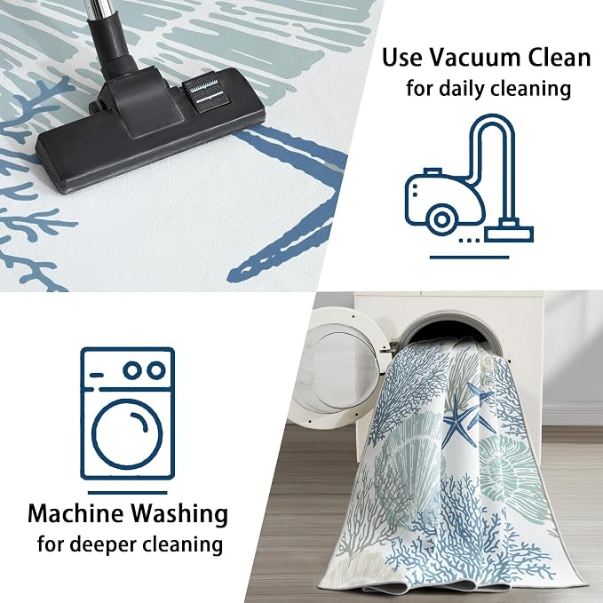 Tritard Coastal Area Rugs Nautical Beach Themed Non-Slip Machine Washable Rugs Modern Floor Carpet for Living Room Bedroom, 8x10, Blue
