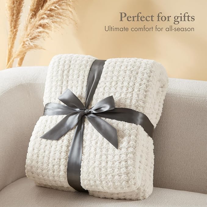 Madison Park Rowan Sherpa Throw Blanket Waffle Weave, 50 x 60, Ivory | Cozy Warmth for Sofa or Bed, Reversible, Lightweight, Farmhouse, OEKO-TEX Certified
