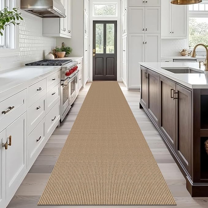 IOHOUZE Washable Exrea Long Hallway Runner Rug 3x18 Non Slip Rubber Backed Kitchen Runner Entryway Runner Indoor, Woven Rugs Floor Carpet for Kitchen Hall Entryway Stair, Orange/Tan/Brown