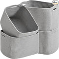 ICERZCZ Woven Cotton Rope Storage Baskets for Organizing & Shelves, Organization Bins for Dog Toys, Clothes, Books, Nursery Organizer, 15"x11"x9", Grey (4 Packs)