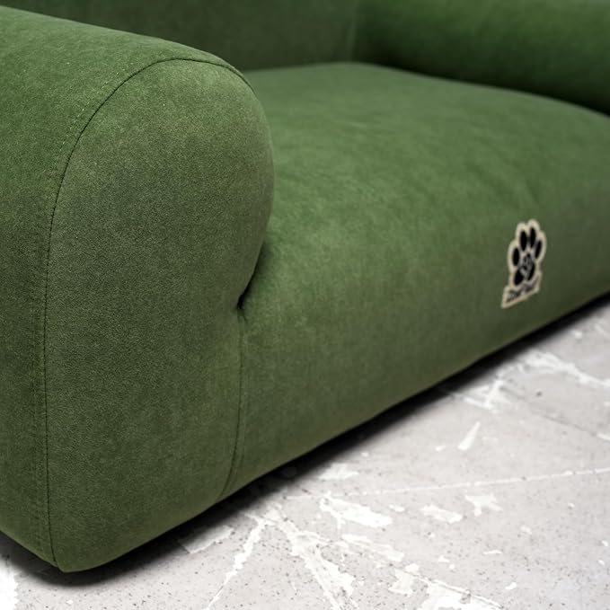 2-in-1 Human & Pet Shared Dog Sofa, Solid Pine Wood Frame with High Resilience Foam, Indoor Pet Furniture(Dark Green)