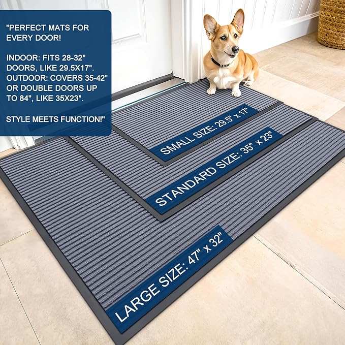 OLANLY Front Door Mat Indoor Outdoor Entrance, 2-Pack 47 x 32 Inch, Waterproof Heavy Duty Doormat, Fade Resistant, Low Profile, Easy Clean Patio Porch Welcome Floor Mats for Entry, Ash Grey