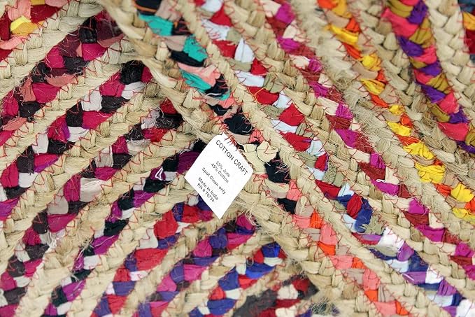 COTTON CRAFT Jute Chindi Braid Rag Rug - Boho Farmhouse Rustic Area Accent Throw Rug - Handwoven Reversible Natural Recycled Cotton- Living Room Den Study Home Décor Gift - 3' x 5' Oval - Multi Color
