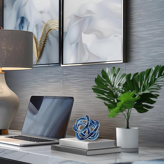 Torre & Tagus Orbit Hand Blown Glass Infinity Knot Sculpture - 4.5 Inch Glass Art Blue Knot Decor Ball for Home Decor, Small Centerpiece Table Decoration for Home Interior (Indigo Blue)