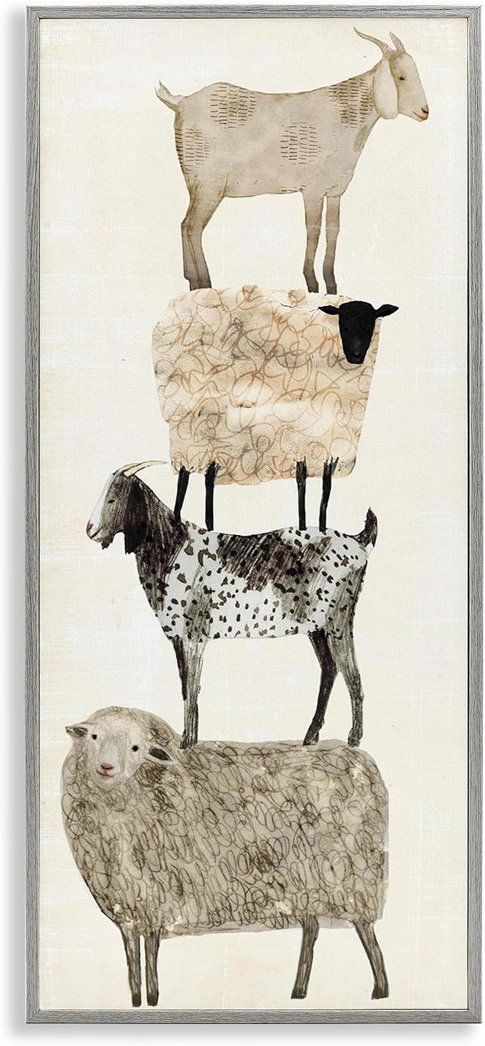 Stacked Sheep and Goats Farm Animals, 13 x 30 Inch Framed Giclée Print | Stupell Industries · By Victoria Borges · Ready to hang · Charming country decor for kitchen or living room · Made in USA