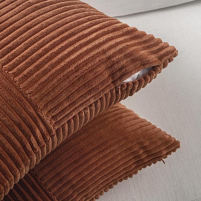 Fancy Homi 2 Packs Rust Boho Decorative Throw Pillow Covers 18x18 Inch for Couch Bed Sofa, Farmhouse Fall Home Decor, Soft Corss Corduroy Patchwork Textured Terracotta Accent Cushion Case 45x45 cm