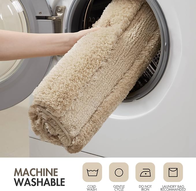 Madison Park Tufted Pearl Channel Absorbent Bathroom Rugs Non Slip Washable Bath Mat Shaggy Rugs For Bathroom Bedroom Plush Thick Soft Machine Wash Rubber Back Wheat 21x34" 1 piece