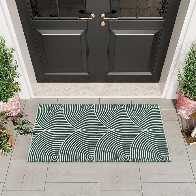 Tiffasea Kitchen Runner Rug 2'x4.3' Washable Small Area Rug Bathroom Rug | Reversible Farmhouse Throw Rug Green Bathroom Rug Runner Modern Entry Front Door Mat Carpet Runner for Foyer Bedroom Entryway