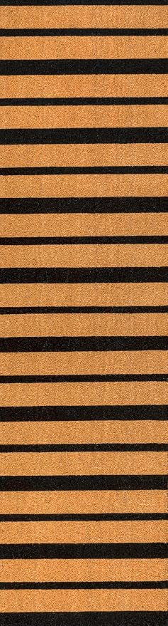 JONATHAN Y Natural Coir Indoor/Outdoor Runner Rug 2X8 Natural/Black, Peater Classic Casual Commerical Doormat Ideal for Door Entrance, Patio, Porch, Backyard, Garages NRF108A-28