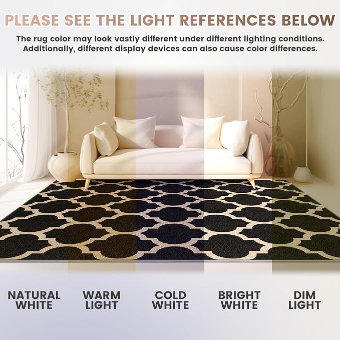 Washable 3x5 Moroccan Trellis Easy Jute Rug, Black Neutral Boho Outdoor Indoor Patio Small Area Rugs, Woven Ultra Thin Non Slip Carpet Door Mat for Entryway Front Door Porch Backyard Kids Playroom