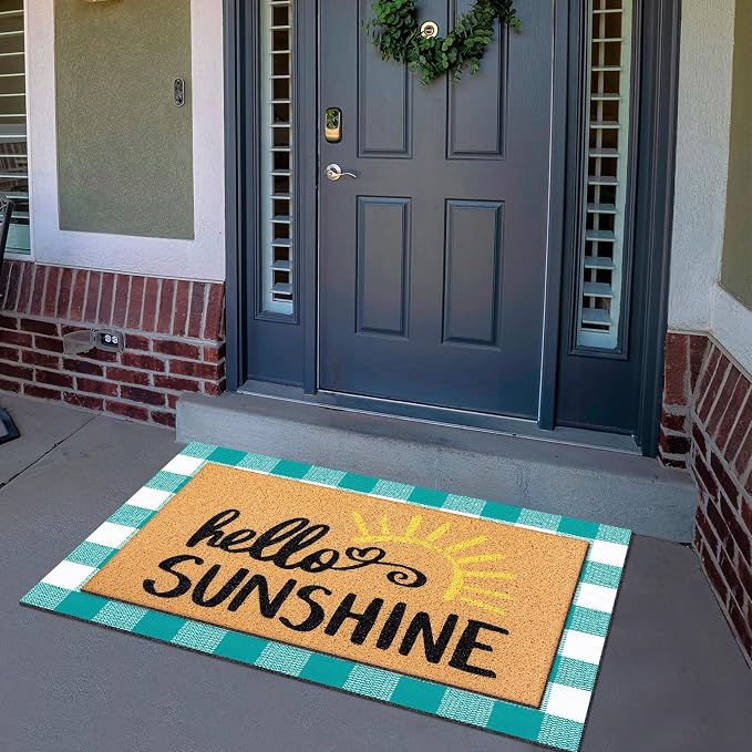 Tinideya 2 Pcs Door Mat Welcome Non Slip Coir Mats Floor Layering Doormats Seasonal for Front Porch Entryway Decor(Sunshine)