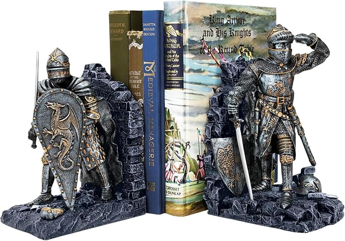 Design Toscano Arthurian Knight Bookends,Grey Stone,8 Inch, Set of Two