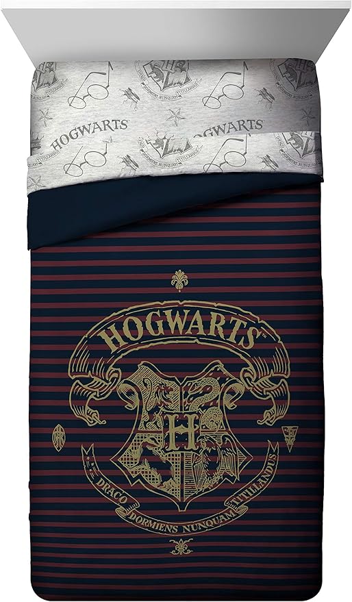 Jay Franco Harry Potter Spellbound 5 Piece Full Bed Set - Includes Reversible Comforter & Sheet Set - Bedding Features Hogwarts Logo - Super Soft Polyester (Official Harry Potter Product) | Hogwarts, Bed in a Bag, Comforter Sheets Pillowcases, Official...