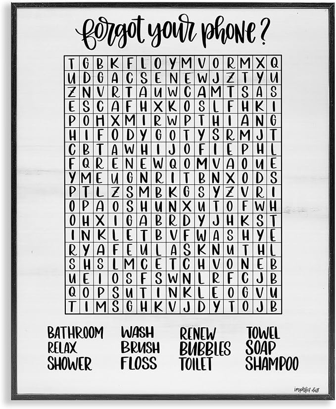 Humorous Bathroom Wordsearch, 11 x 14 Inch Framed Giclée Print | Stupell Industries · By Imperfect Dust · Ready to hang · Great for bathroom or laundry room · Made in USA