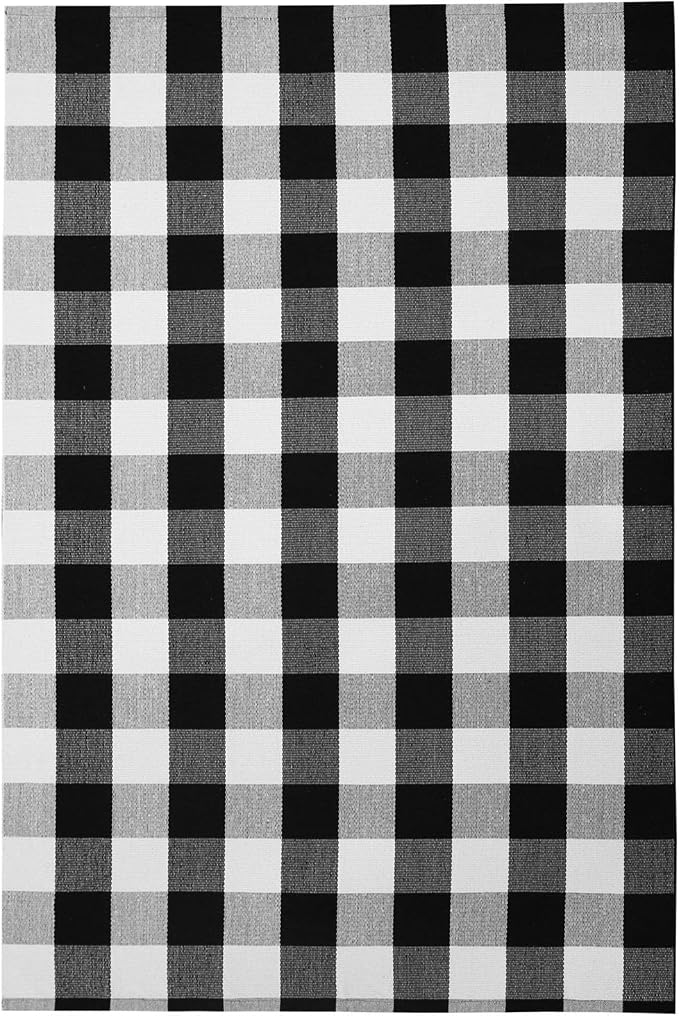 KOZYFLY Buffalo Plaid Area Rug 4 x 6 Ft Black and White Checkered Rug Washable Outdoor Rugs Cotton Rugs for Bedroom Front Door Mat Carpet for Front Porch Living Room Dining Room Kitchen