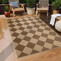 EDIMENS 3x5 Outdoor Rugs Checkered Easy Jute Front Door Mat Entryway Rug | Brown Washable Non Slip Indoor Outdoor Rug Farmhouse Neutral Living Room Carpet for Backyard Porch Balcony Patio